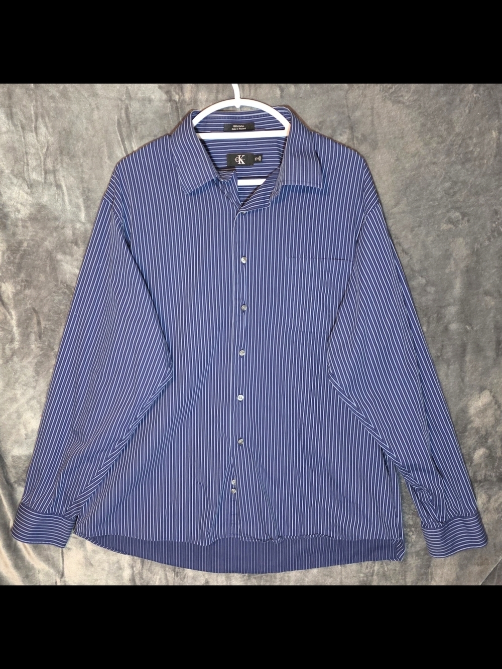 Calvin Klein Men’s Blue and White Pinstripe Dress Shirt